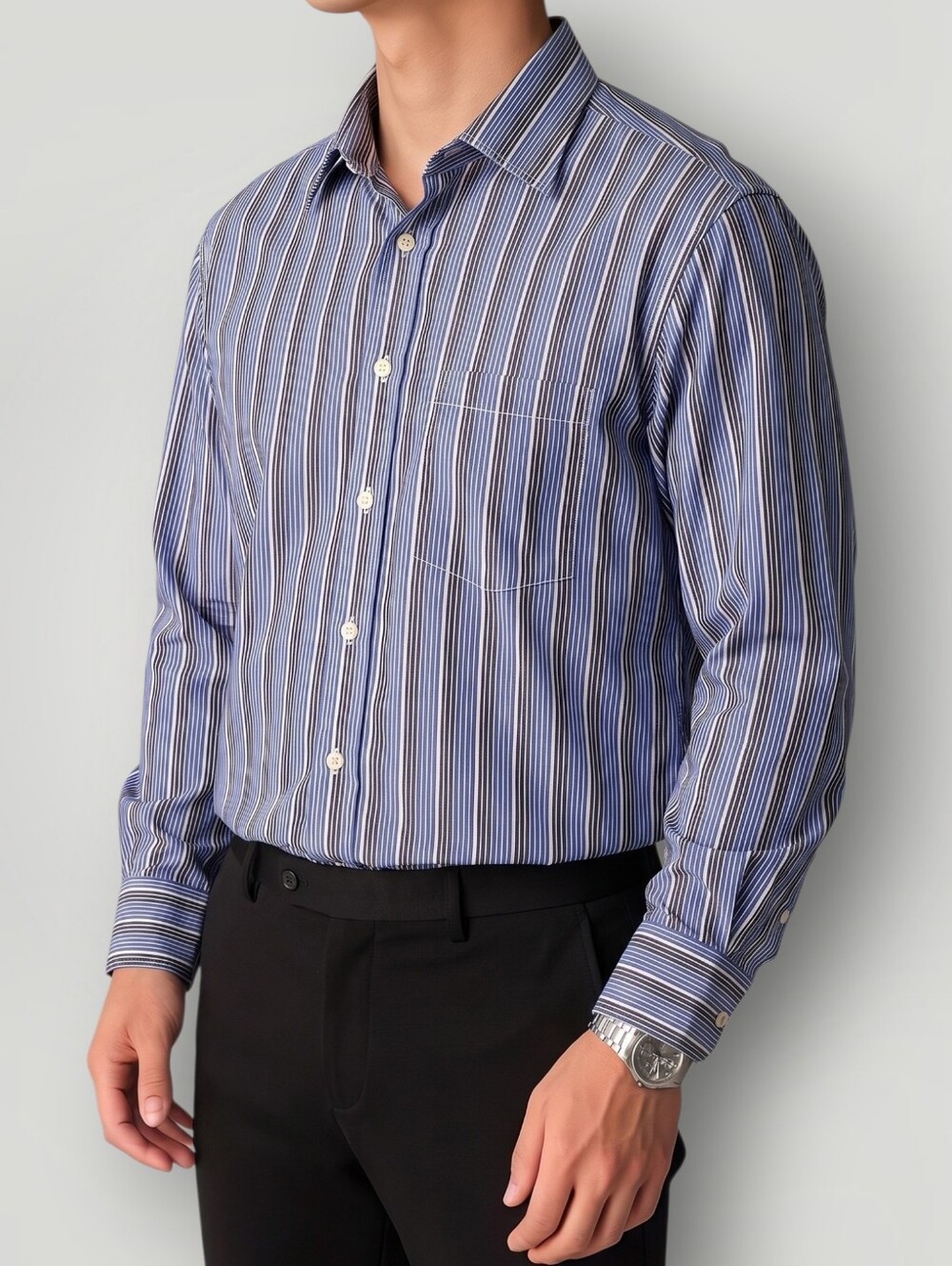 Ted Baker London Men's Striped Dress Shirt Size 16 32/33 Blue Paisley Trim
